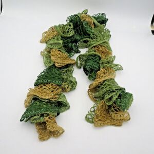 Handmade Lady's Bright Green Hues  Ruffle Scarf  Crochet 38"